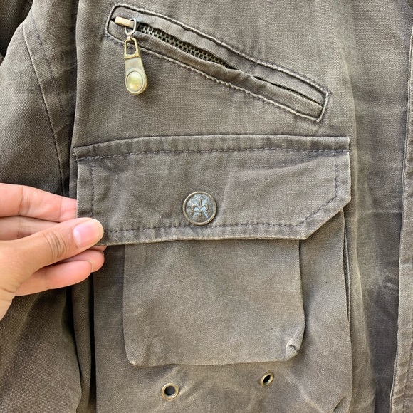 IVFZ heavy quilted distressed khaki canvas army utility jacket full zip coat - Picture 3 of 12